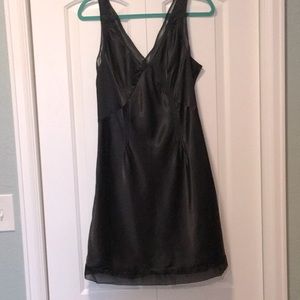 Black slip dress with beading and sheer details, size medium.